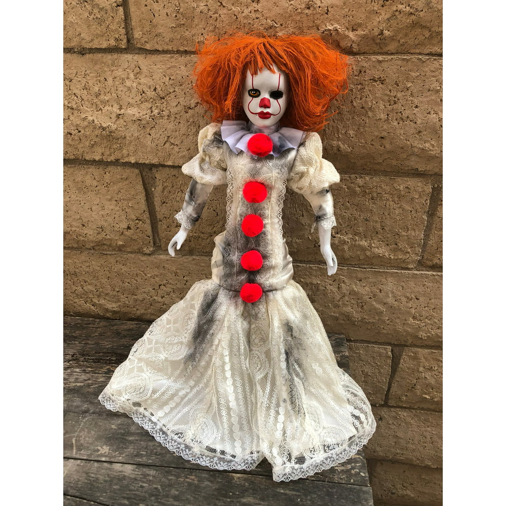OOAK Pennywise IT Clown Girl One Eye Long Dress Creepy Horror Doll Art ...