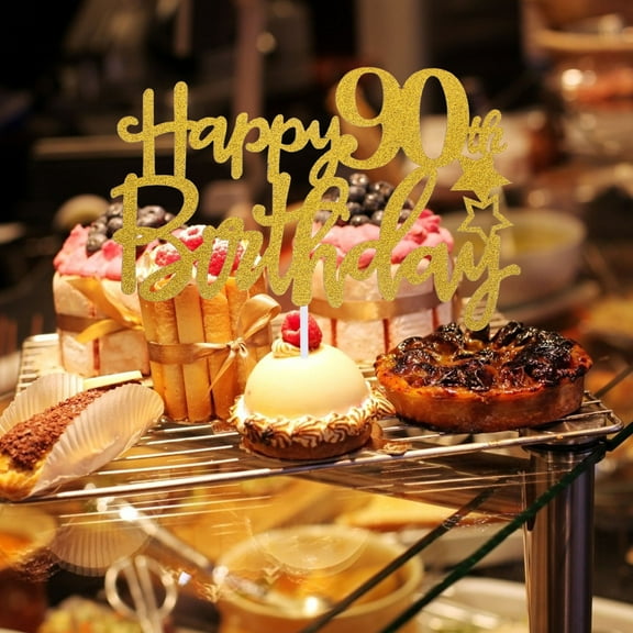 WASHWEPE Cupcake Decorations Glitter 90th Birthday Cake Sticks Golden 10Pcs