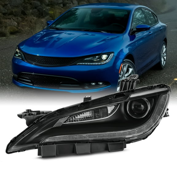 AKKON - Fits 2015 2016 2017 Chrysler 200 [Halogen Type] Projector Black Headlight Driver Left Side w/o LED DRL Running