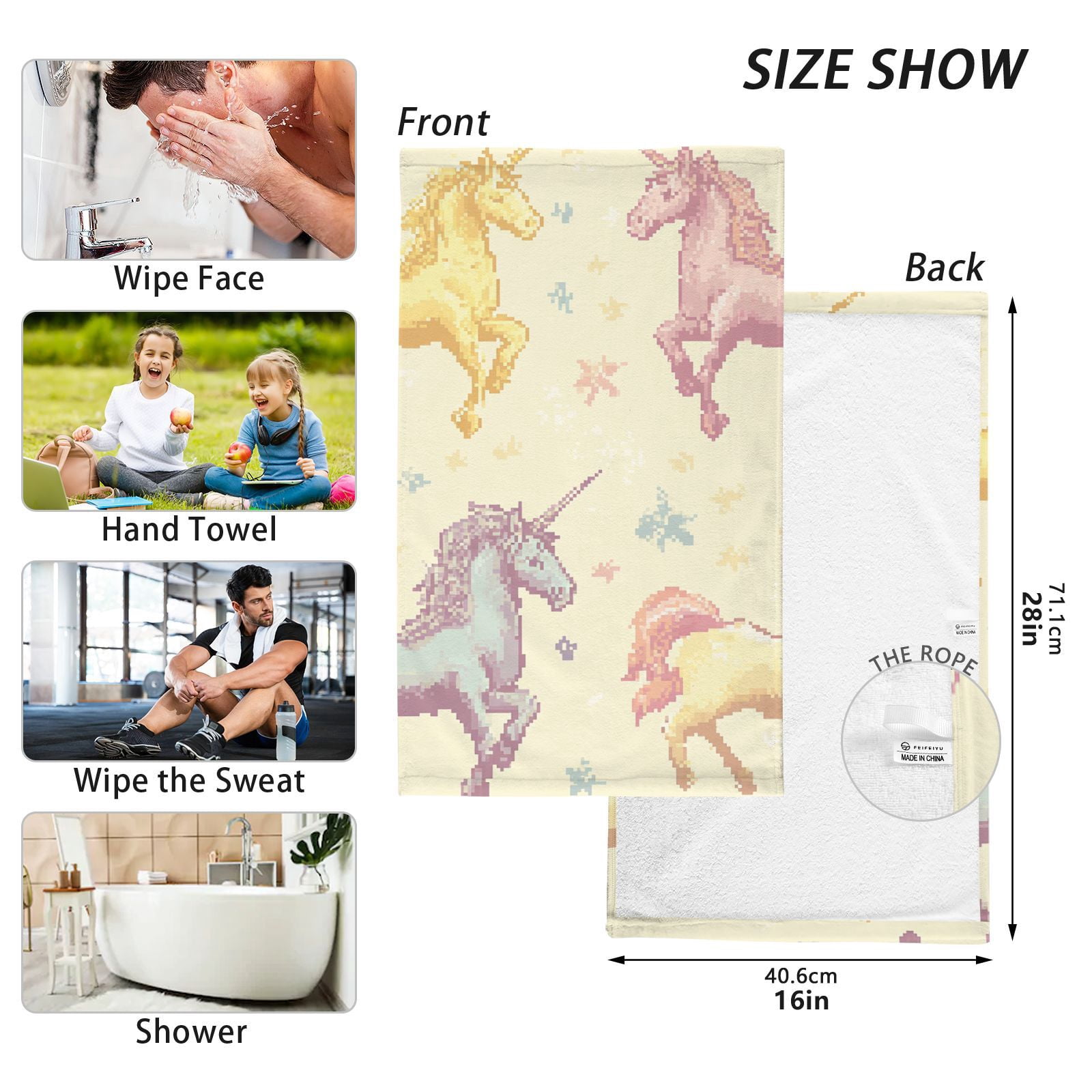 Pixel Unicorns Stars Hand Towels Cotton Bath Towels Large Face Towels Absorbent for Bathroom 2 Packs