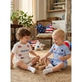 thumbnail image 5 of BemeyourBBs Toddler Baby Boy Girl 4th of July Outfit Infant Baby Patriot Independent Day Summer Clothes Short Sleeve America Flag Embroidery Waffle Knit T Shirt Tops Elastic Waist Pockets Shorts Set, 5 of 9