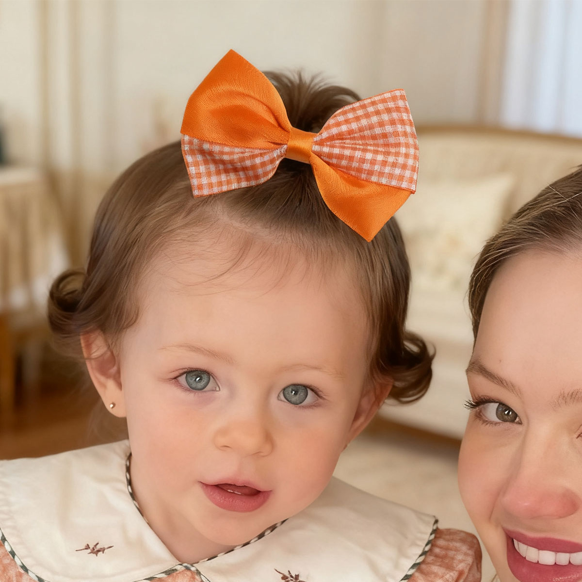 8 Pcs 3.5inch Satin Gingham Hair Bows for Girls 4-12 Years, Reversible Ribbon Clips for Picnics & Daily Hairstyles
