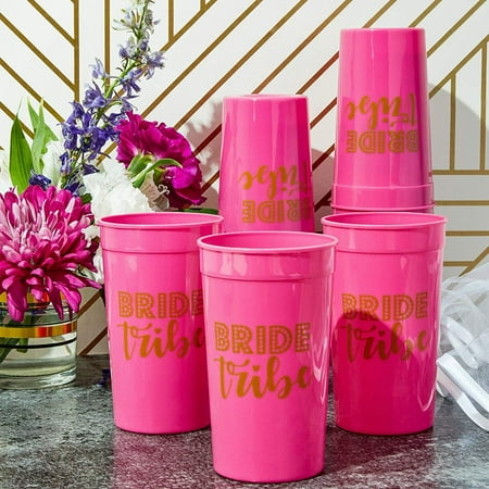 Plastic Party Cups 16 Pack Reusable Tumblers 16 Oz Pink Plastic
