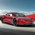 thumbnail image 6 of 1:24 Scale Tesla Roadster Alloy Car Model Diecast Toy Vehicles for Kids, Tesla car Model，Pull Back Alloy Car with Lights and Music,Gifts for Boys and Girls. (Red), 6 of 9