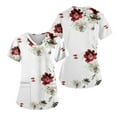 thumbnail image 2 of EHTMSAK Scrub Tops Floral with Pocket Short Sleeve V-Neck Tops Working Uniform Print with Pockets Blouse Casual Nurse Shirts Scrubs on Clearance Red 5X, 2 of 7