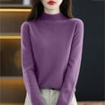 thumbnail image 4 of AJHSAKLt Turtleneck Tops for Women Semi Sweater Long Sleeve Solid Color Pullover With A Base Shirt Autumn And Winter Warm Loose Sweaters for Women Purple, 4 of 6