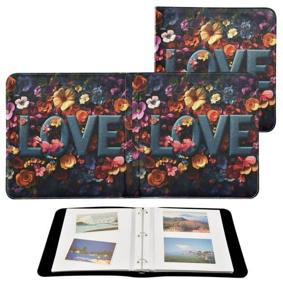 Leather Cover Photo Album 80 Pockets 4x6 Photos Bookshelf Picture Album Love Made Of Colorful Flowers