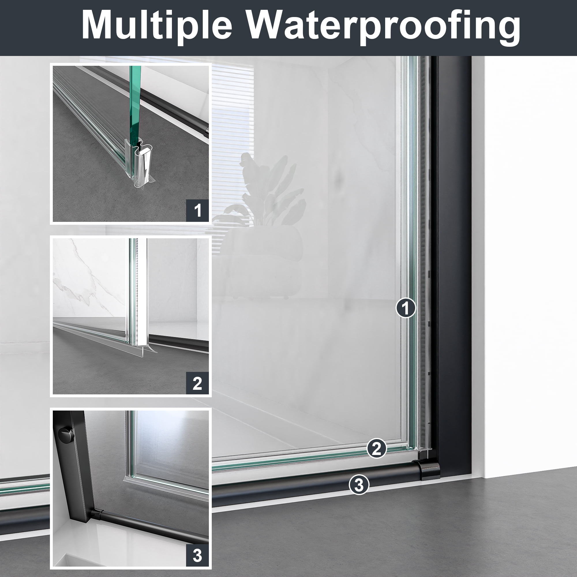 Leumius Modern Semi-Frameless Circular Pivot Shower Door - 24"W x 72"H Matte Black Frame, 6mm SGCC Tempered Glass.