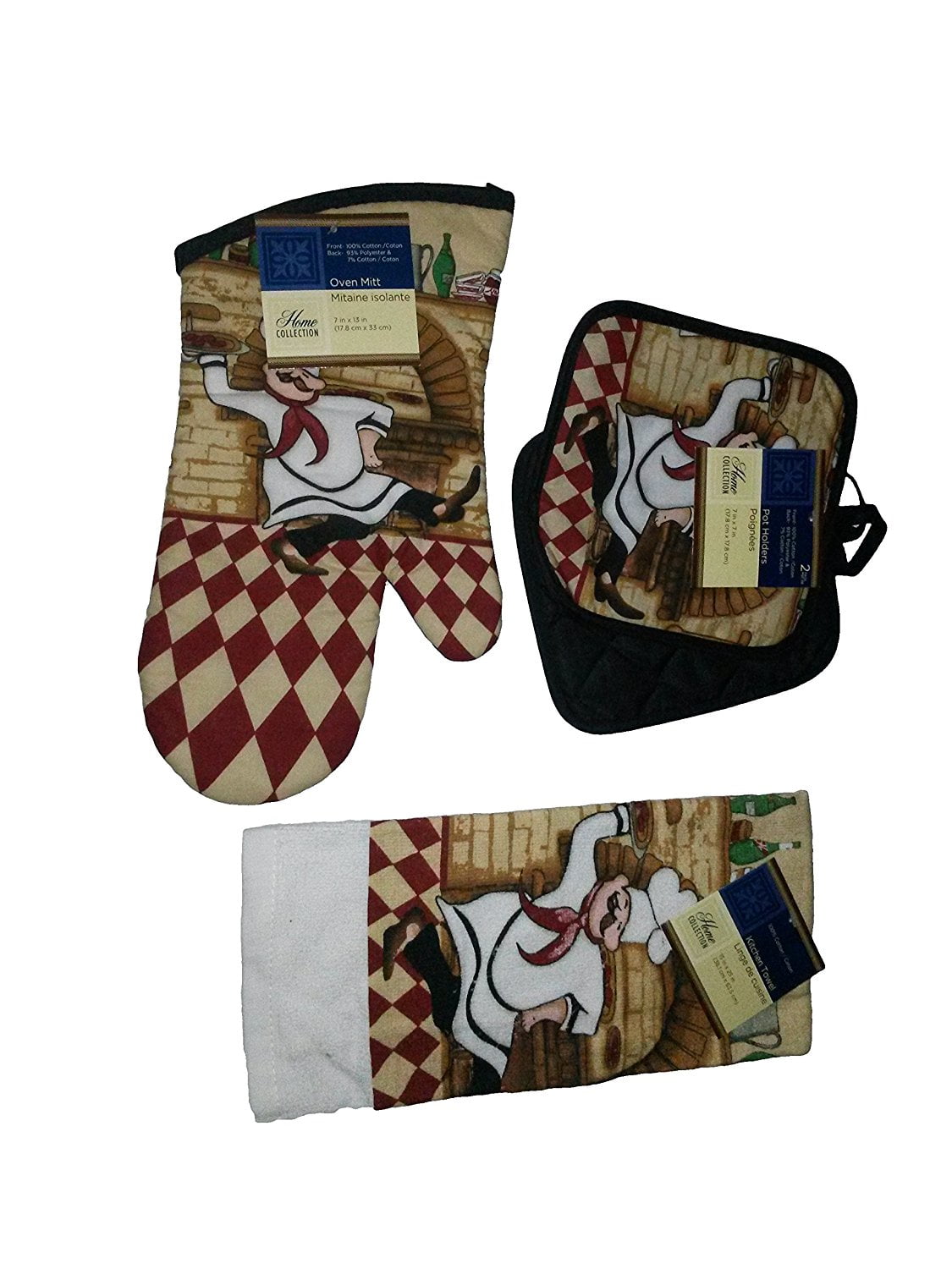 Kitchen Linen Bundle Kitchen Towel, Potholders, Oven Mitt (4, Fat Chef