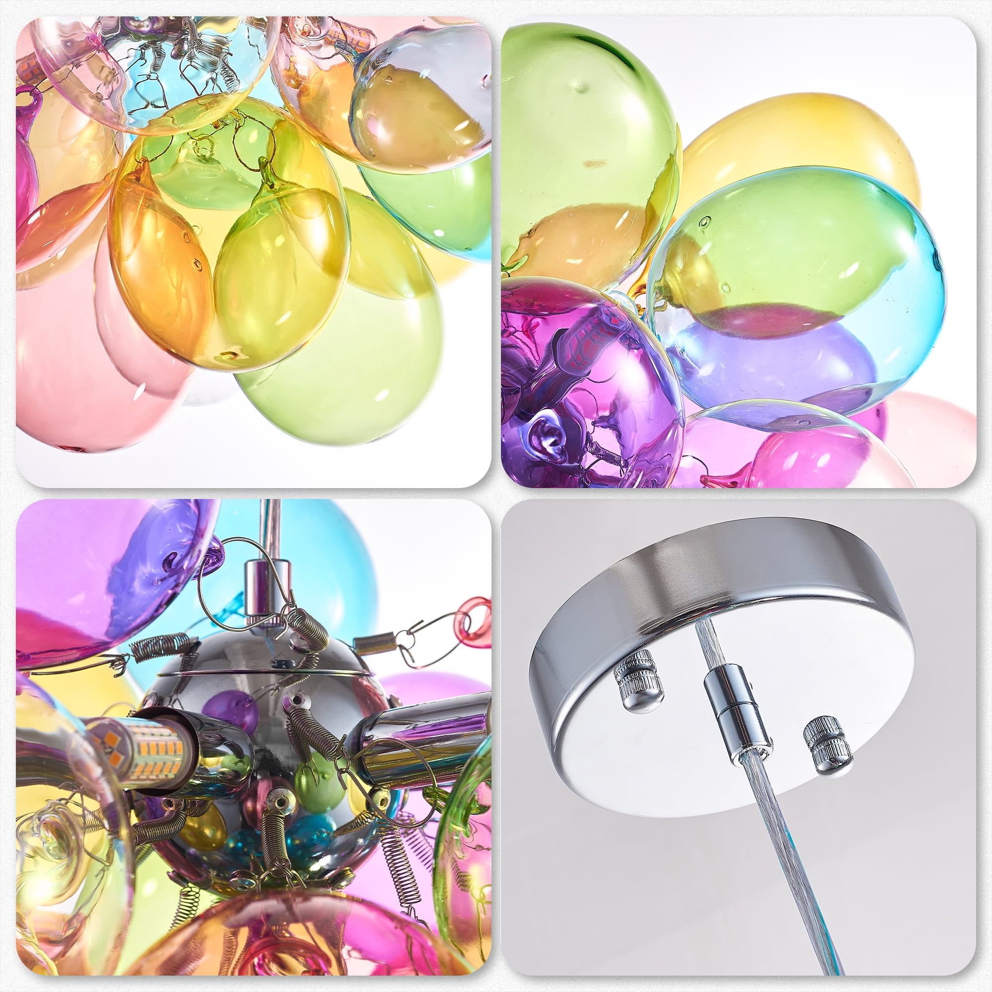 Longree Color Glass Bubble Ball Chandelier, Blown Glass Pendant Light Fixture for Children's Rooms, Bedrooms, Living Rooms - 40x30 inch
