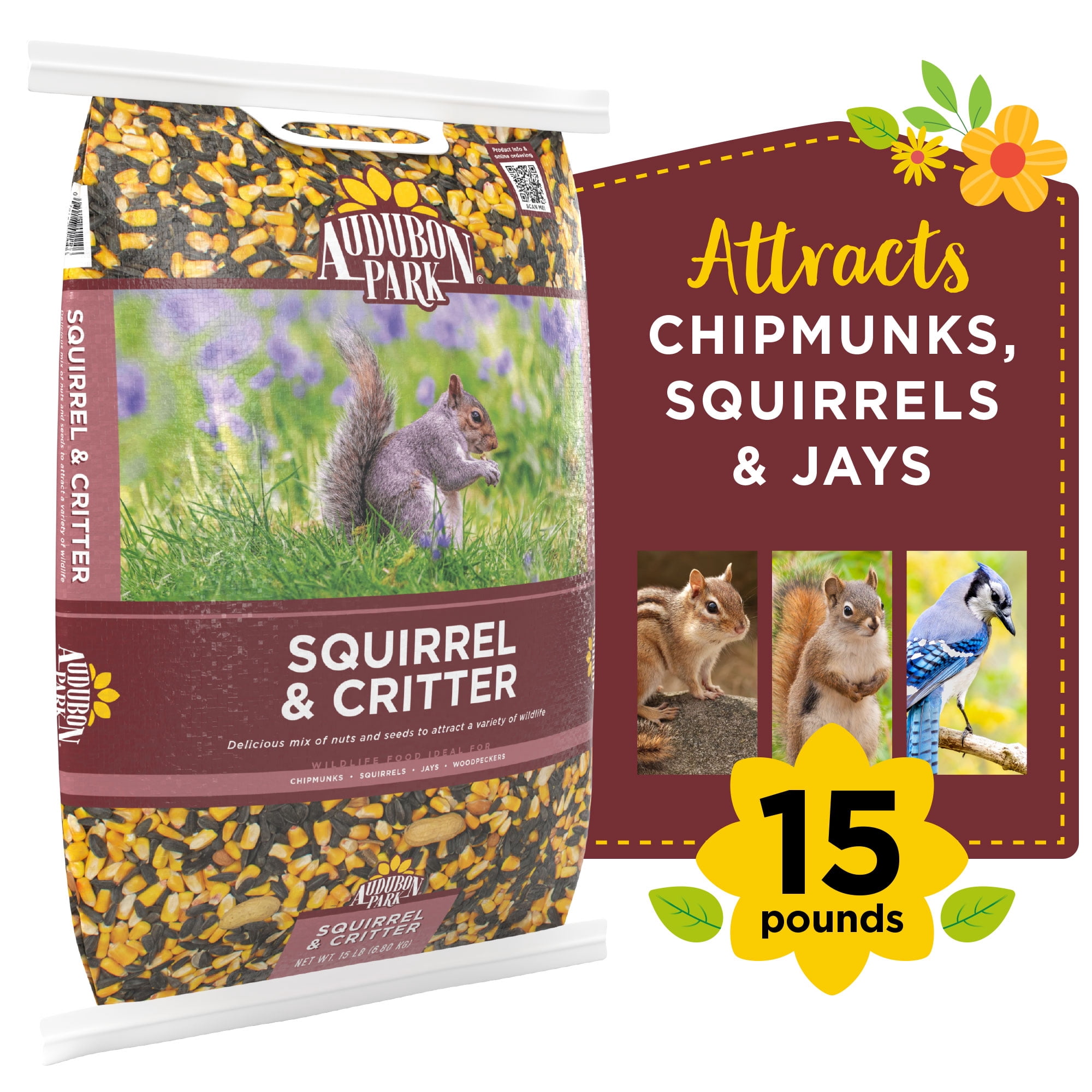Audubon Park 15 lb Squirrel & Critter Food, Dry Mix for Backyard Wildlife