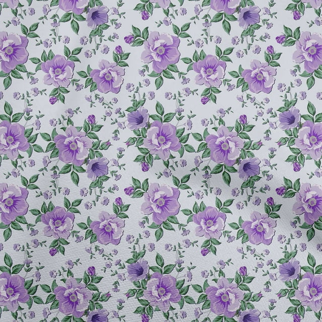 oneOone Polyester Spandex Purple Fabric Floral Craft Projects Decor Fabric Printed By The Yard 56 Inch Wide