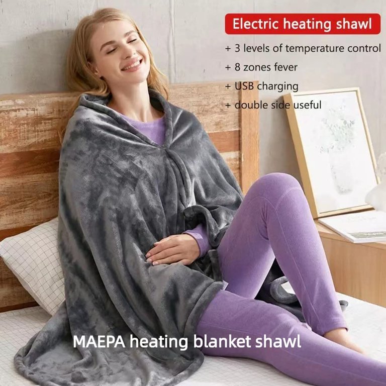 Homgreen USB Heated Blanket Wrap, Coral velvet Wearable Heated Throw Blanket  with Buttons Ultra Warm Heating Neck and Shoulders Shawl for Home Office u0026 Outdoor  Use (33.5 * 59in) Grey Electric Blanket -