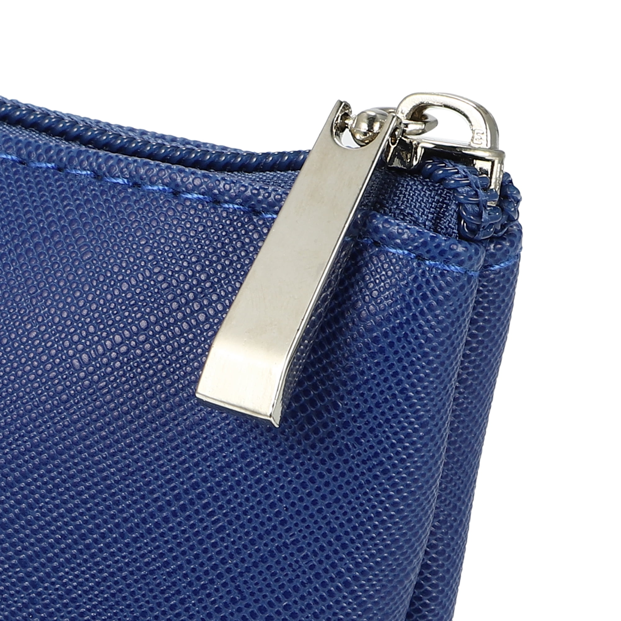 Unique Bargains 1Pc Travel Double Makeup Bag Portable Durable PU Leather Dark Blue M