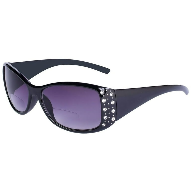 2 Pair of Womens Designer Bifocal Sunglasses with Rhinestones Black Tortoise 2.00