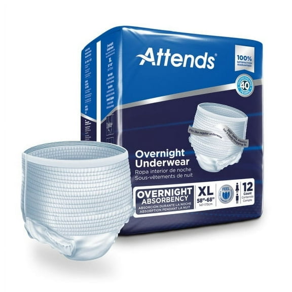 Attends Overnight Incontinence Underwear, X-Large 58-68, 48 Count
