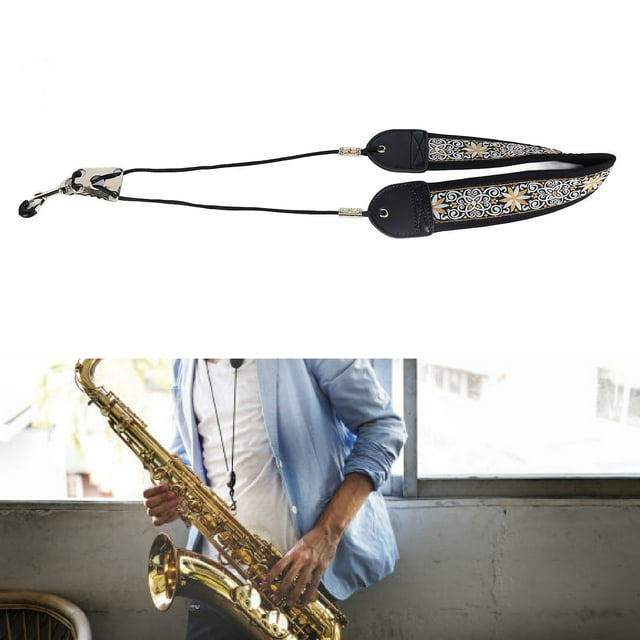Embroidery Saxophone Neck Strap, Metal Hook Ergonomic Design with Extended Adjustable Range for Saxophonists At Any Level