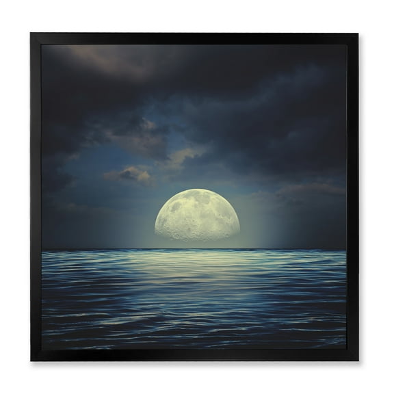 Designart 'Super Moon Over The Blue Sea' Nautical & Coastal Framed Art Print