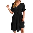 thumbnail image 2 of RYDCOT Summer Casual Dresses for Women 2024 Short Sleeve V-Neck Jacquard Waistband Dress Ladies Dresses for Church Women's Clothing Sale Black, 2 of 9