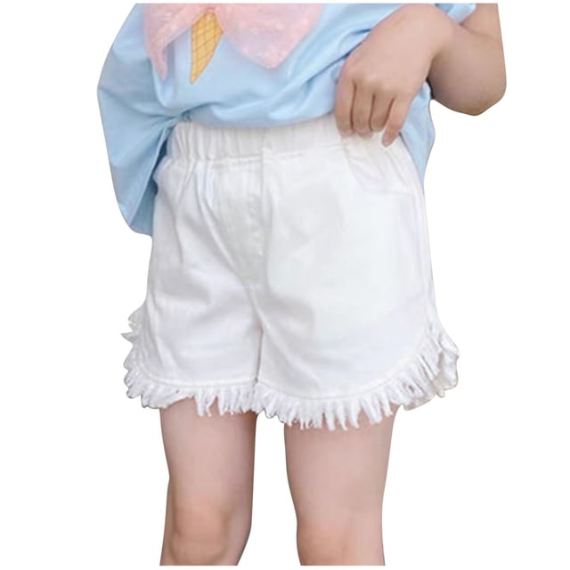 Timegard Baby Girls Clothes Denim Shorts Ripped Elastic Waist Solid Color Loose Jean Shorts Fashion
