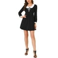 thumbnail image 5 of Allegra K Women's  Contrast Peter Pan Collar Tie Front Decor Puff Long Sleeves Midi Dress, 5 of 6
