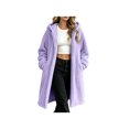thumbnail image 3 of Zynoxe Women's Hooded Jackets With Side Pockets Casual Solid Color Long Sleeve Fuzzy Fleece Coat Relaxed Mid-Length Open Front Cardigan Jackets Warm Plush Outerwear Jackets for Women M, 3 of 9