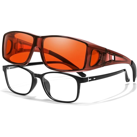 Anti 99.99% Blue Light Blocking Glasses Over Eyeglasses, Wraparound Fitover Amber Orange Computer Gaming Eyewear