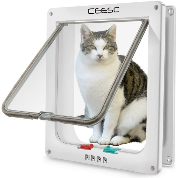 Puerta para gatos grande para exteriores, tamaño 28 x 249 cm, puerta grande para gatos con cierre de 4 vías, puerta para gatos resistente a la intemperie para mascotas con una circunferencia <63 cm