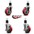 thumbnail image 2 of 4 Inch Red Poly Wheel Swivel 1-7/8 Inch Expanding Stem Caster Set 2 Brakes SCC, 2 of 2