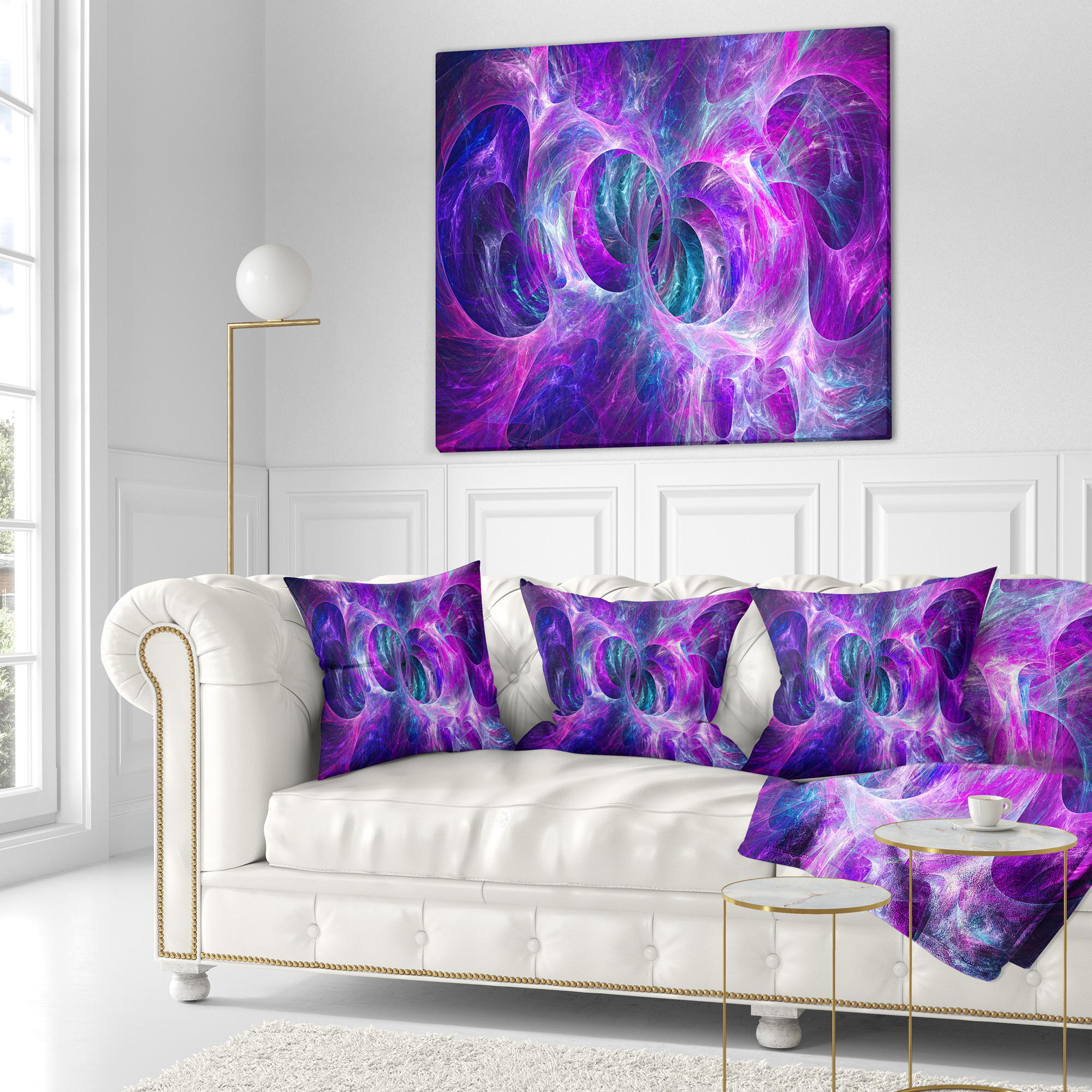 Designart Snow Purple Fractal Texture - Abstract Throw Pillow - 18x18