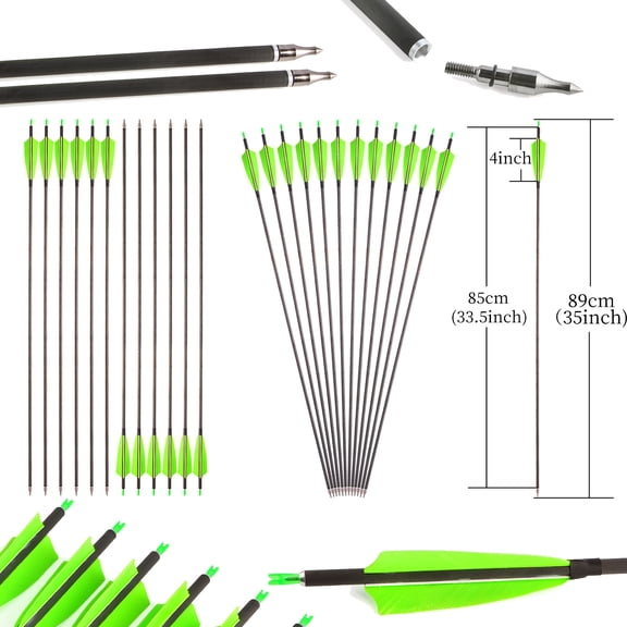 35 Inch Carbon Arrow Practice Hunting Arrows Spine 400 with Removable Tips for Archery Compound & Recurve & Traditional Bow (12 Pcs)