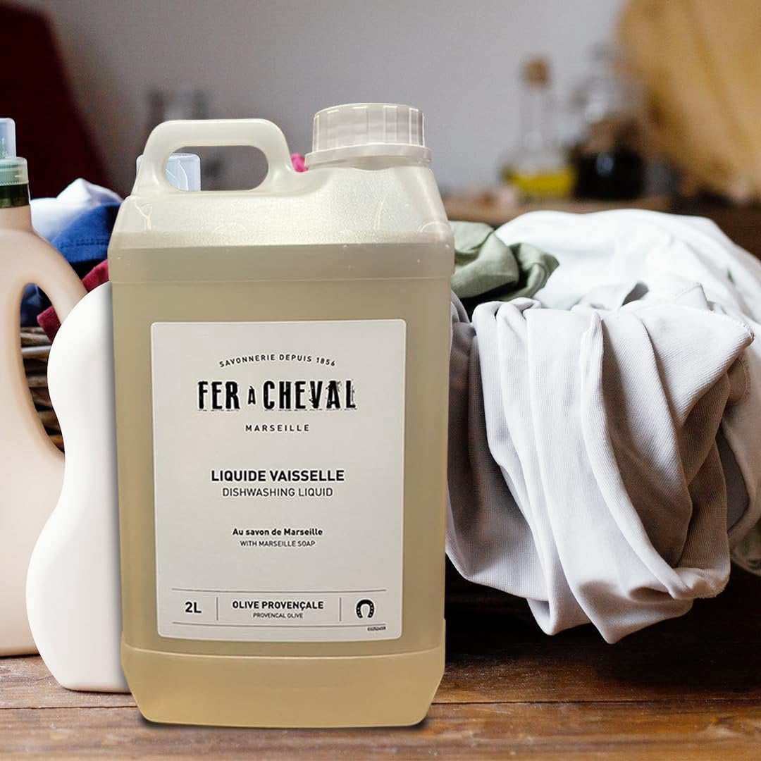 Fer à Cheval Dishwashing Liquid Refill 2L – Marseille Soap-Based Formula with 99% Natural Ingredients, Made in France