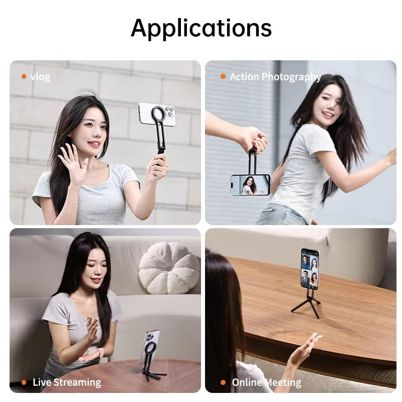 ULANZI MA30 Magnetic Phone Tripod Stand - Carabiner-Mounted, Dual-Sided Maglock Aluminum Handle Compatible with iPhone 17/16/15/14/13/12 Series (Including Pro/Pro Max)