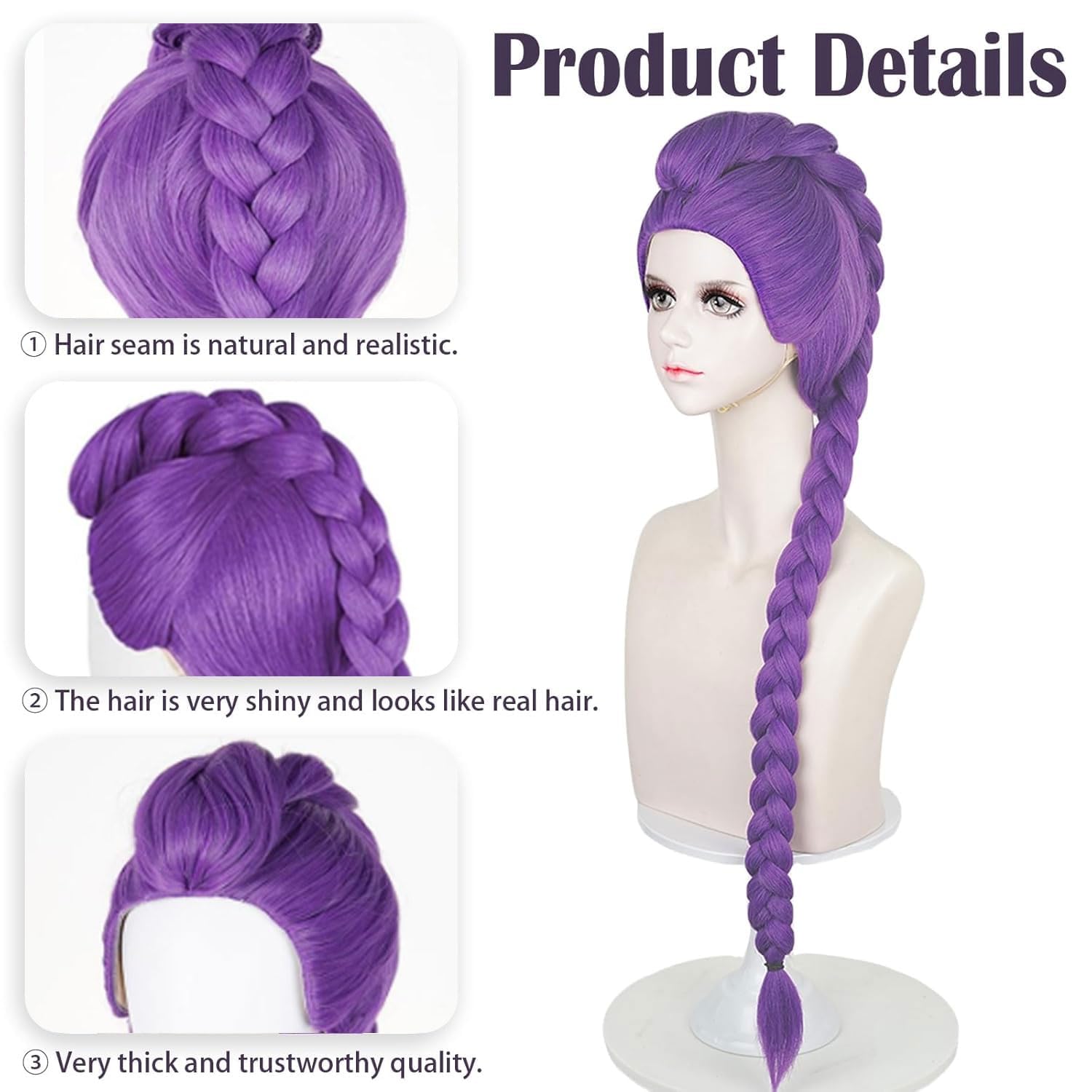 Purple Braid Costume Wigs Cosplay, Anime Pop Singers Thick Braided Costume Wigs Long PurpleBraids Cosplay Props (1pcs-Purple)