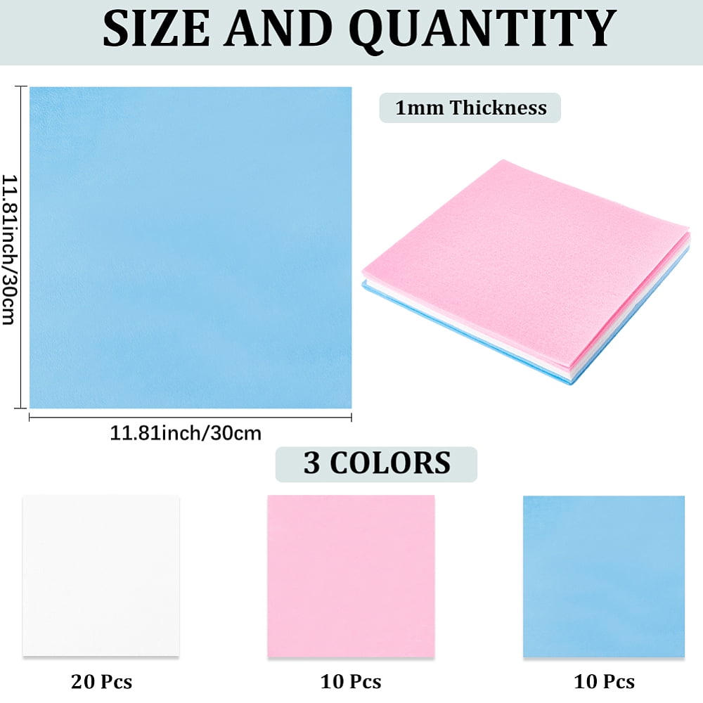 40Pcs 3 Colors Felt Fabric Sheet Non Woven Felt Squares 1mm Thick Felt Fabric Assorted Stiff Sheets Crafts