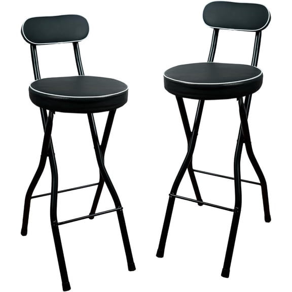 2 PCS Folding Bar Stool with Back, Tall Foldable Stool Leather Padded Portable Stools Counter Height Foldable Stools Chairs,Collapsible Stool for Adults Kitchen Island