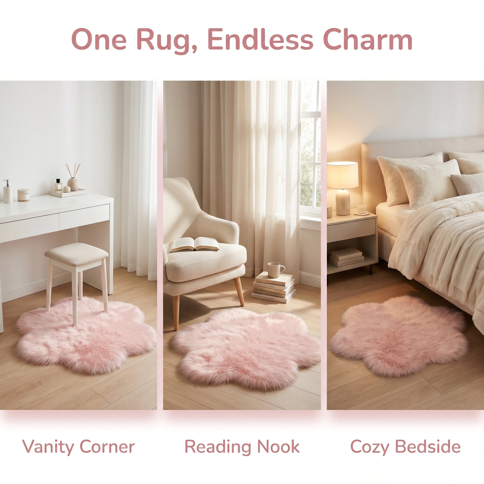 Unique Bargains Shaggy Flower Area Rug Fluffy Non-Slip Fuzzy Carpet 20" x 20" Light Pink