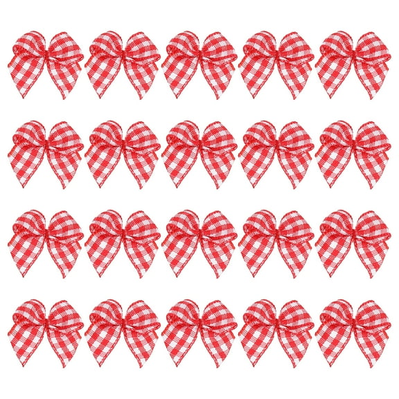 50 Pcs Red Twist Tie Bows for Gift Wrapping and Craft Projects Plaid Style