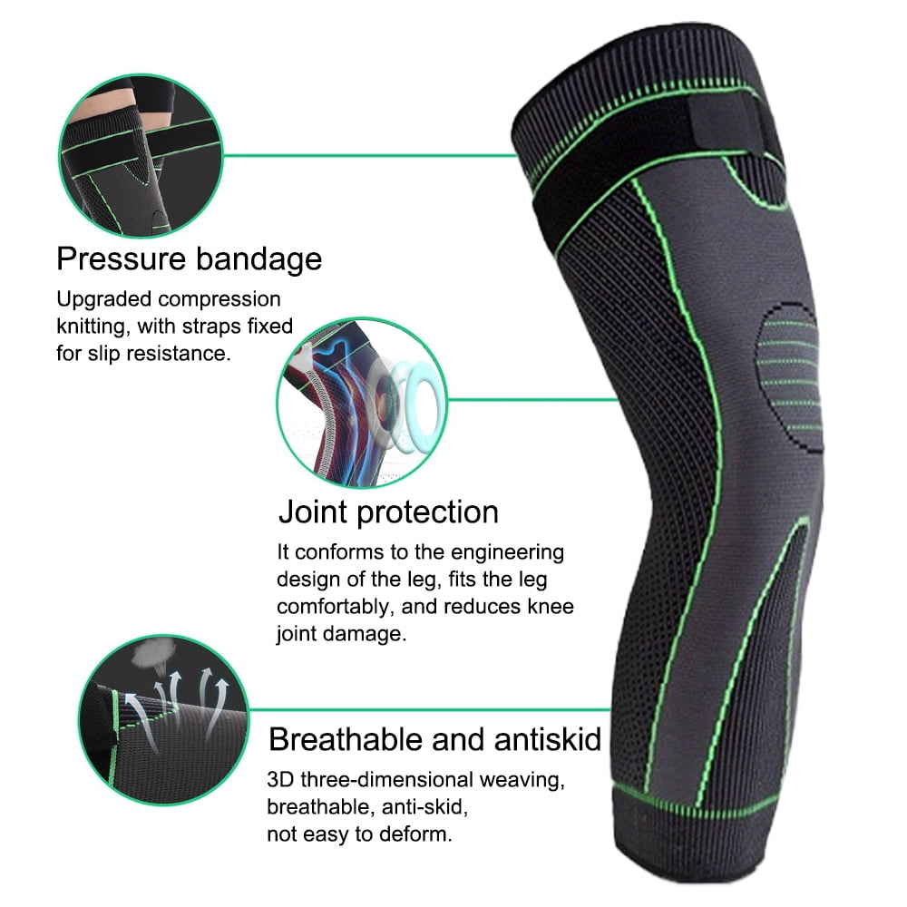 Full Leg Sleeves Long Compression Leg Sleeve Knee Pads Protect Leg for Man Women-green-S