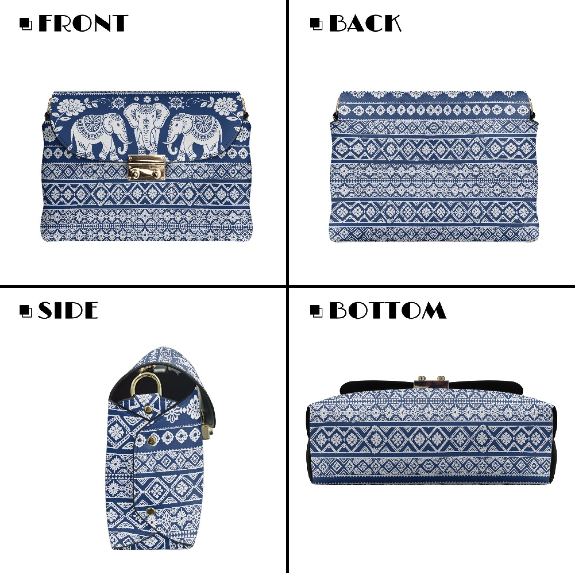 TSOVTHRID Aztec Elephant Floral Blue Print Small Crossbody Bag for Women Leather Crossbody Shoulder Bag Minimalist Travel Purse Cross body Handbag Fits Large Phone