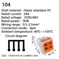 thumbnail image 1 of Conectores de cable 102/104/106/108 Mini conector de Cable de cableado rápido compacto para conductores de caja de conexiones bloque de terminales push-in Deng Xun unisex, 1 of 2