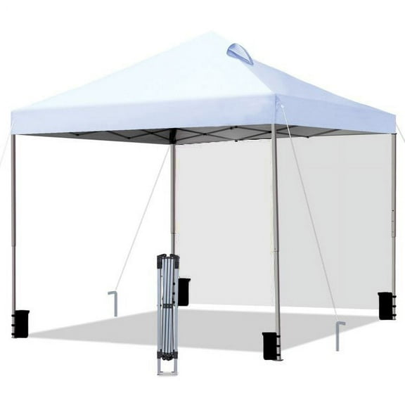 Outdoor 10' x 10' Popup Canopy Tent with side wall - Straight Leg, Instant Sun Shelter - White