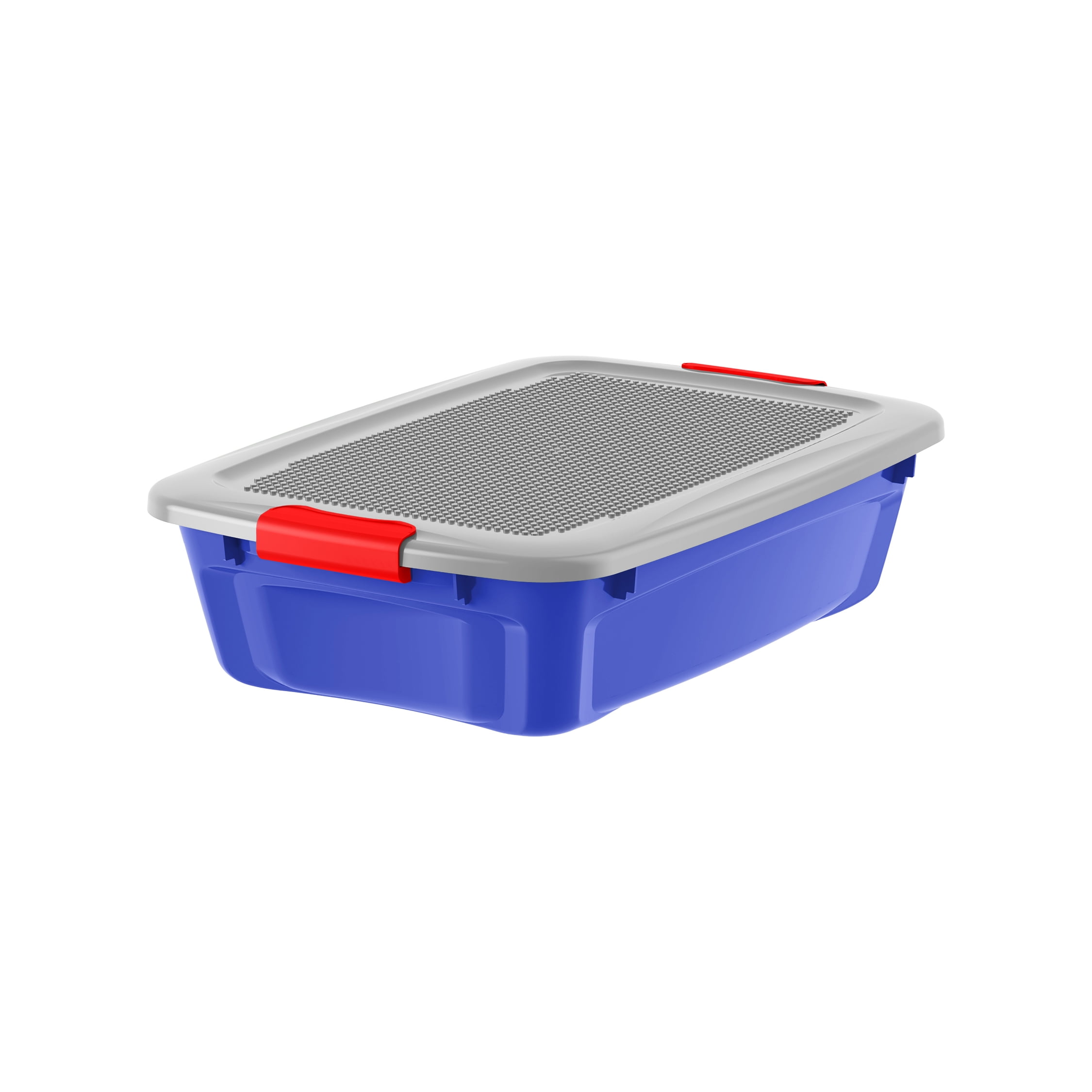 Your Zone 27 Quart Locking Lid Plastic Storage with Gray Lids and Red Locking Latches - Lid can be used as a building station for children's building block sets