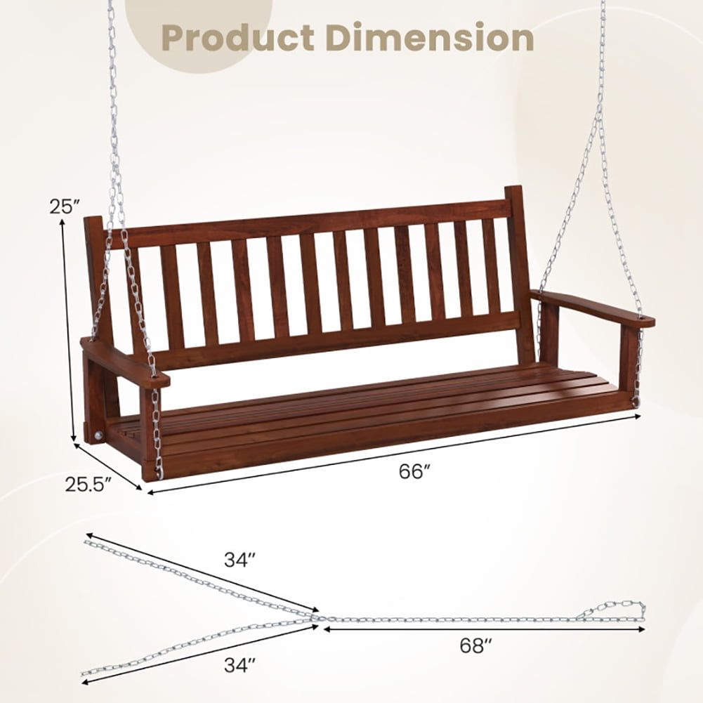 Aimee Lii 3-Person Wooden Outdoor Porch Swing with 800 lbs Weight Capacity, Swing Chair Outdoor, Brown Aimee Lii 3-Person Wooden Outdoor Porch Swing with 800 lbs Weight Capacity, Swing Chair Outdoor, Brown