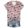 thumbnail image 3 of kingque Womens Floral Prints V Neck Short Sleeve T-Shirt Print Casual Tee Loose Shirts Tops 2XS-8XL, 3 of 5
