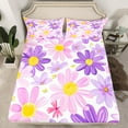 thumbnail image 2 of jejeloiu Graffiti Daisy Flower Twin Sheet Sets,Cartoon Plant Floral Twin Fitted Sheet,Purple Pink White Flat Sheet For Teens,Microfiber Room Decorative,3-Piece, 2 of 7