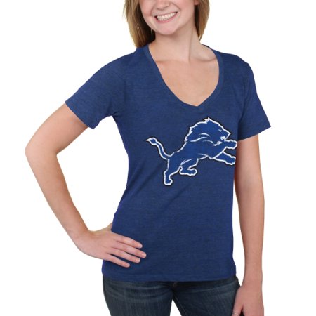Detroit Lions Night Light - Detroit Lions 5th & Ocean by New Era Women's Missy Big Logo Tri-Blend V-Neck T-Shirt - Light Blue