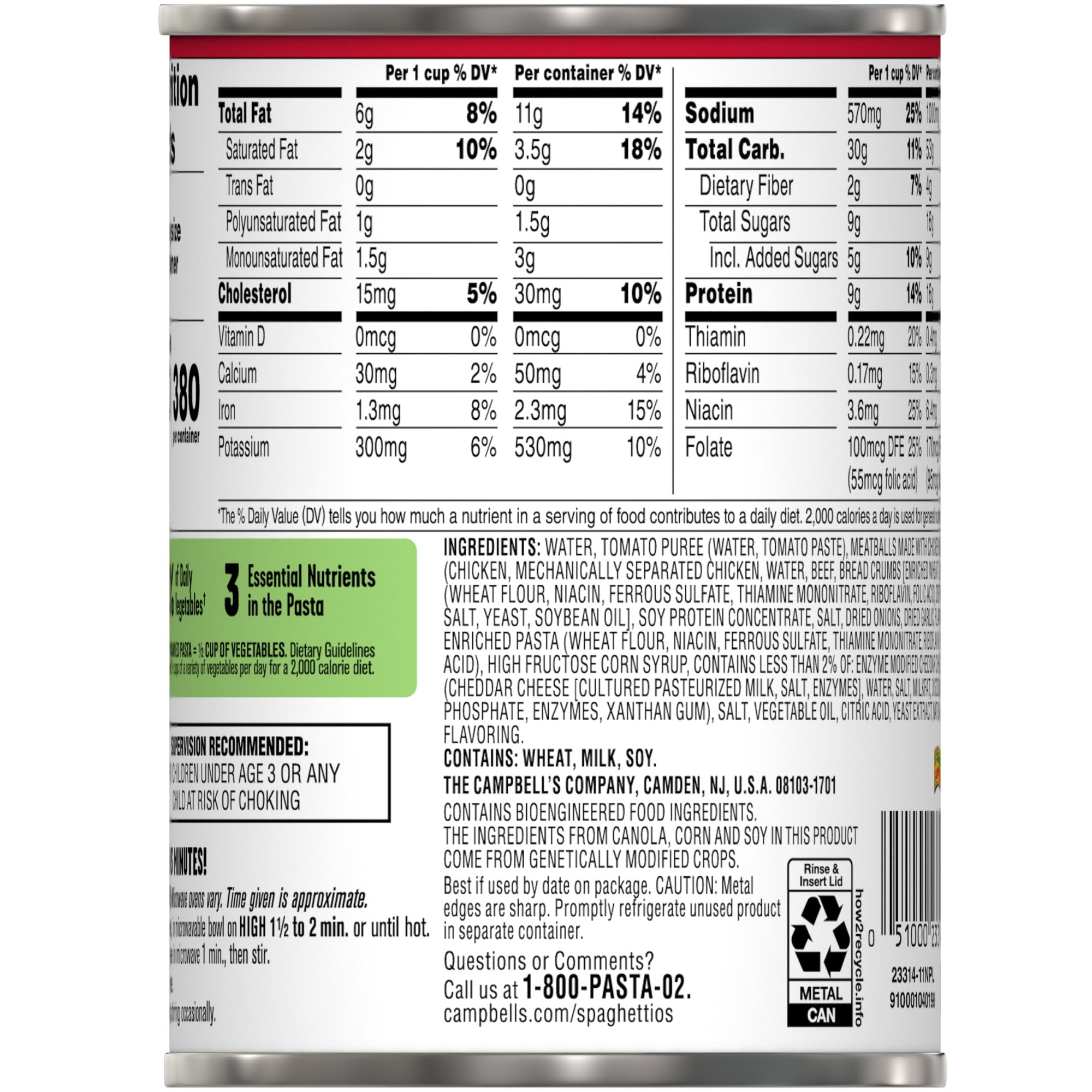 (7 pack) SpaghettiOs Canned Pasta with Meatballs, 15.6 oz Can