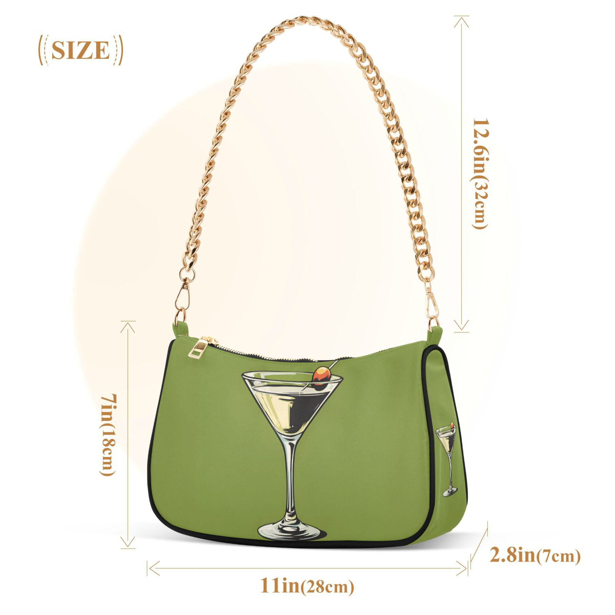 FORMRS Womens Shoulder Bag with Chain Strap Clutch Purse Cute Tote Handbag, Light Black Martini