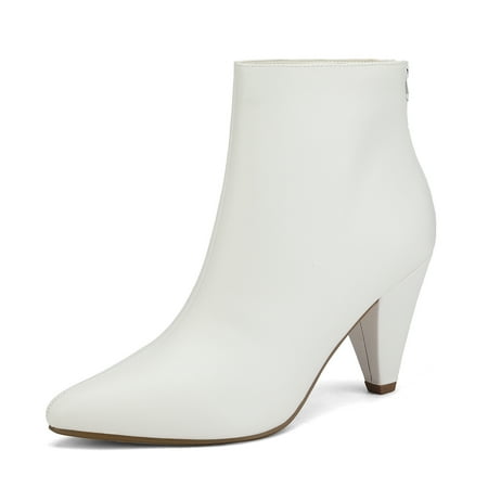 

DREAM PAIRS Women s Pointed Toe Low Heel Suede/Pu Back Zipper Ankle Boots KALILA WHITE/PU Size 6